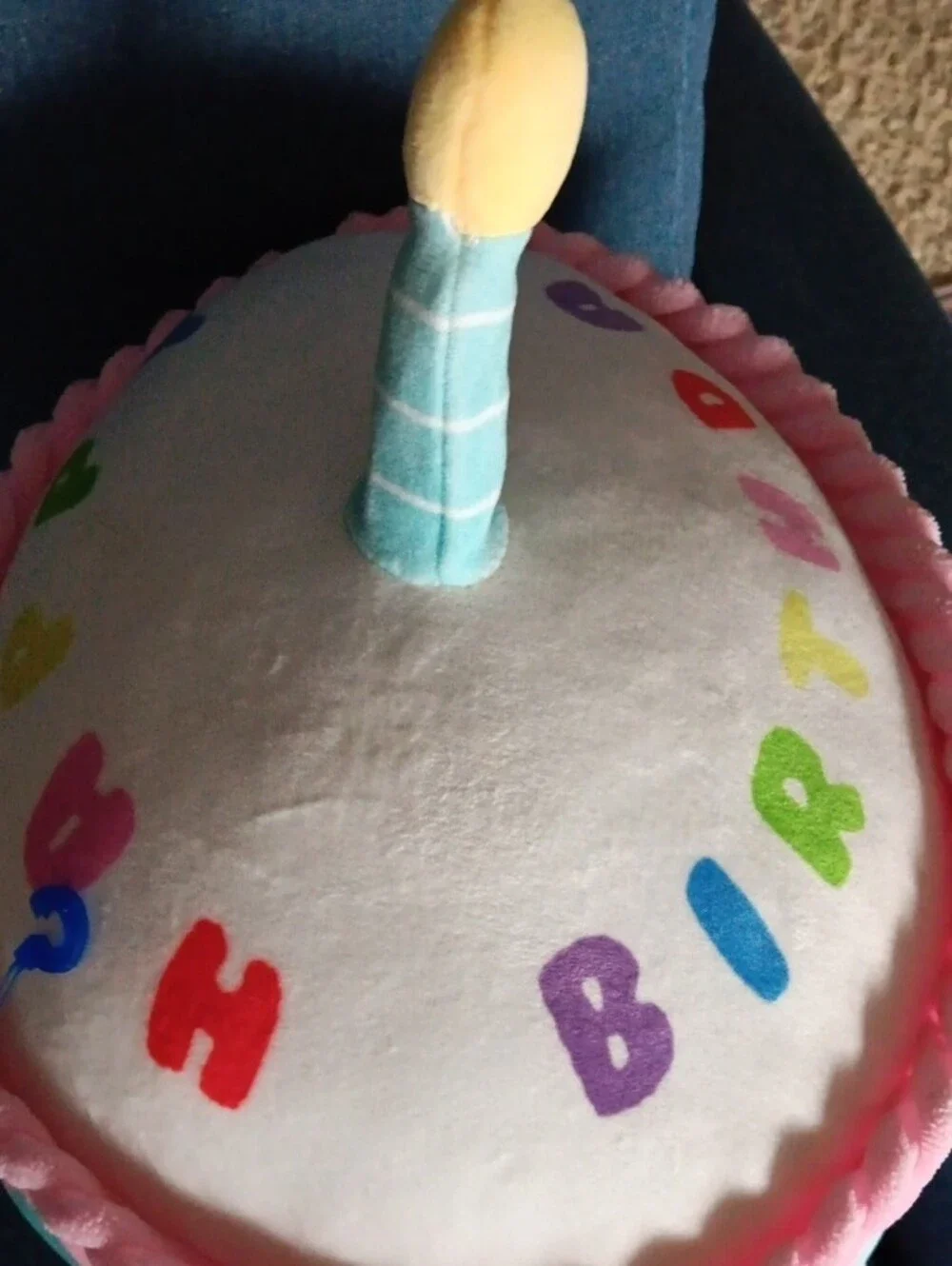 Plush Birthday Cake Pillow – Aqua & Pink Party Accent